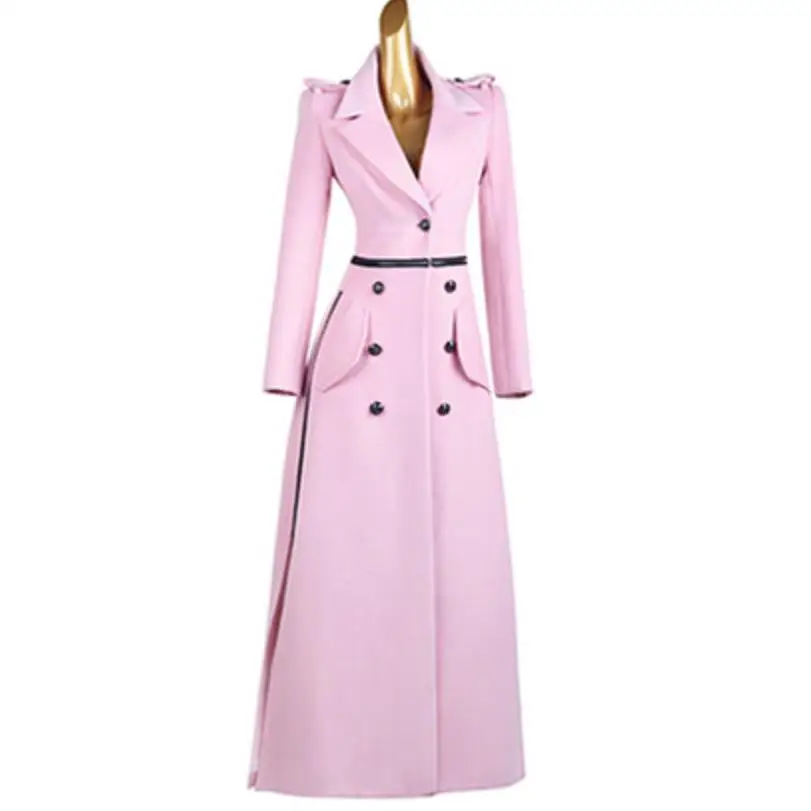 Women Wool Blends Autumn Winter Slim Big Swing Split x- Long Woolen overcoat