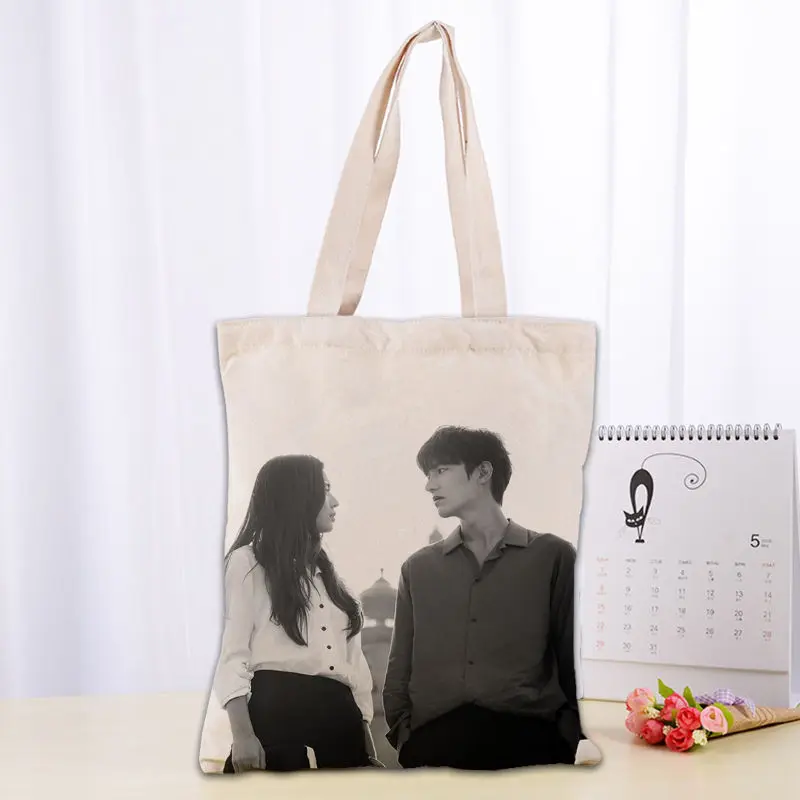 Borsa tote in tela Lee Min Ho di alta qualità Moda durevole Borsa da donna in cotone e lino per studenti Borse per la spesa stampate Logo