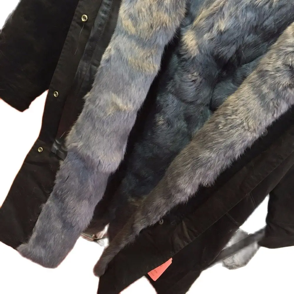 Mhnkro Grey Rex Rabbit Women And Men Couple Furs Real Fur s Lind Black Long Jacket for Offical