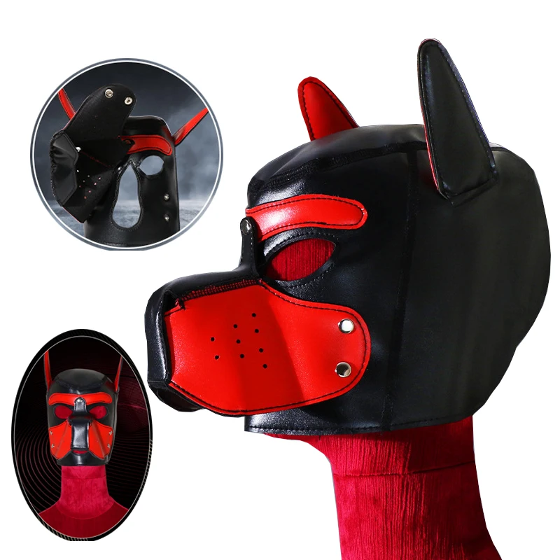 

New Colorful Sexy Cosplay Role Play Dog Full Head Mask Soft PU Leather Puppy BDSM Bondage Hood Adult Sex Toys For Women Men Gay