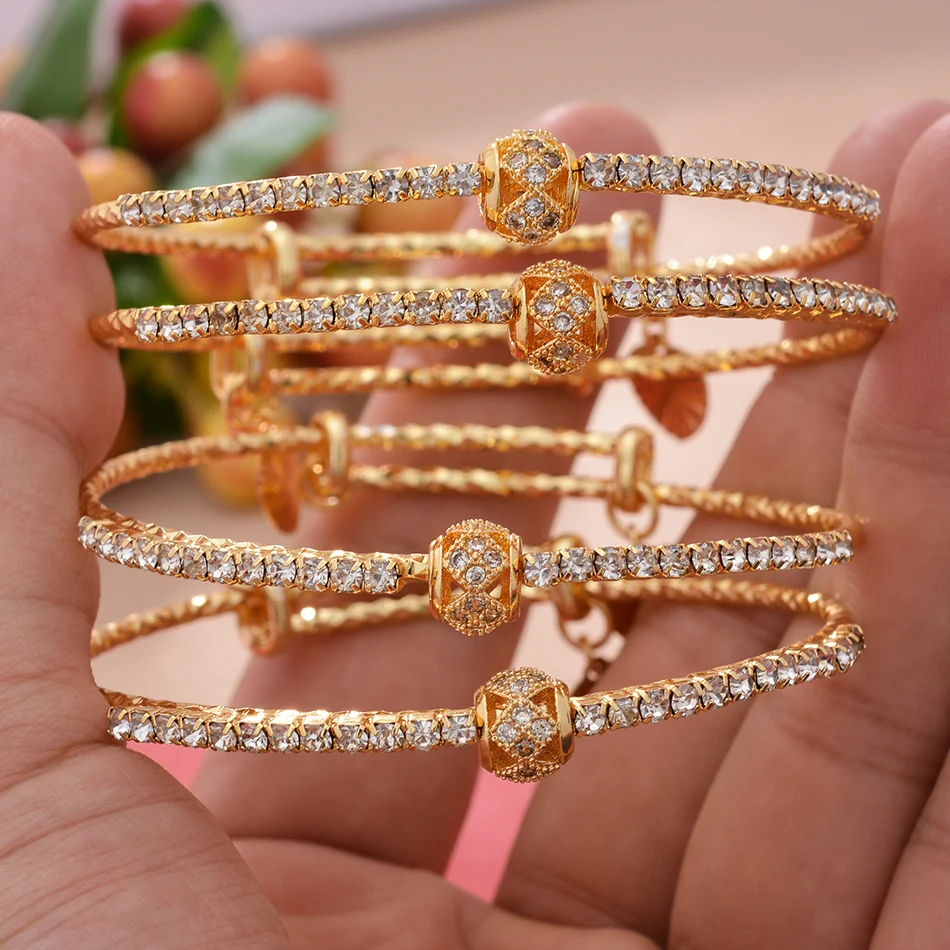 

4pcs/Set Gold Color Cuff Bangles For Girls Baby Indian Ethiopian African Dubai Bracelet&Bangles Party Wedding Jewerly Gifts