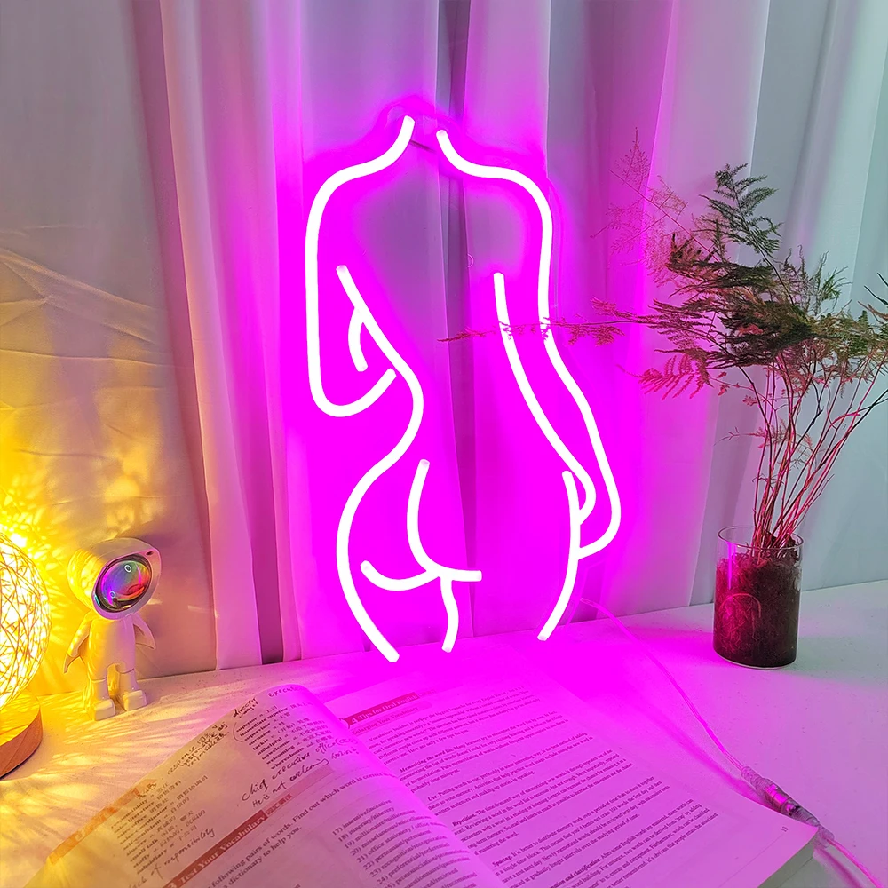 45x25cm sexy female model neon light LED pink girl illuminated logo for background decoration, wall mounted adjustable light