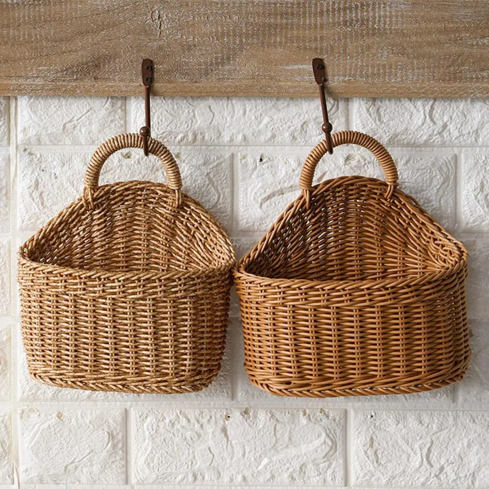 Storage Basket Breathable Minimalist Design Plastic Hanging Woven Rattan Basket for Home