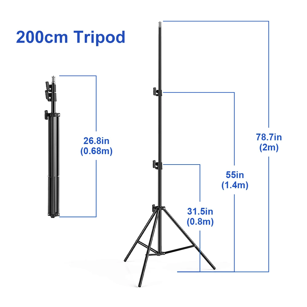 Aluminum Tripod Stand with 1/4 Screw Head for Photography Lighting Softbox Camera Smartphone Ring Light Stand Tripode 1.1/1.6/2M
