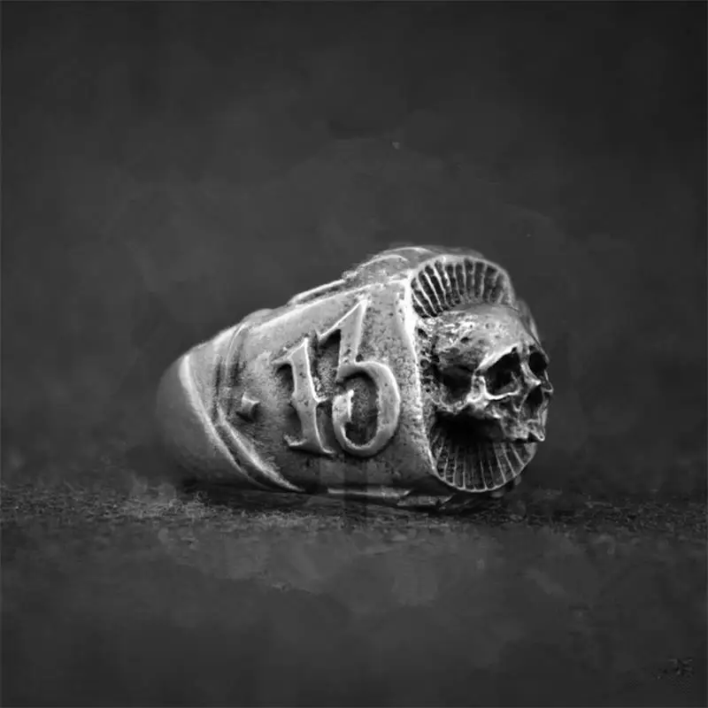 EYHIMD Gothic Mens 316L Stainless Steel Skull 13 Lucky Ring Rock Roll Punk Party Biker Jewelry Anniversary Gifts for him