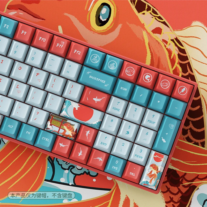 KOI Theme 128Keys PBT Keycaps Cherry XDA Profile MX Switches Dye Sublimation Colorful Kawaii for Gaming Mechanical Keyboard PC