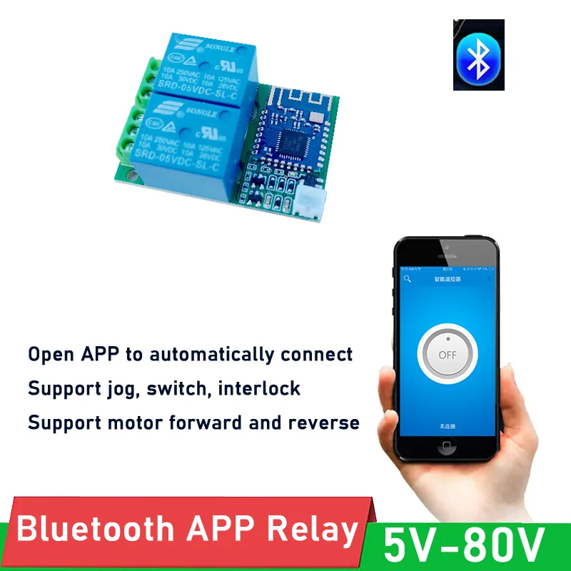 

Smart Bluetooth APP switch Relay module 2 channel wireless remote Control for PHONE APP lock motor driver 5V 12V 24V 36V 48V DC