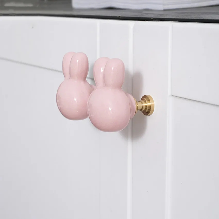 Cute Cartoon Color Rabbit Ceramic Children's Room Furniture Handle Blue Green Black Yellow White Drawer Shoe Cabinet Knob Pull