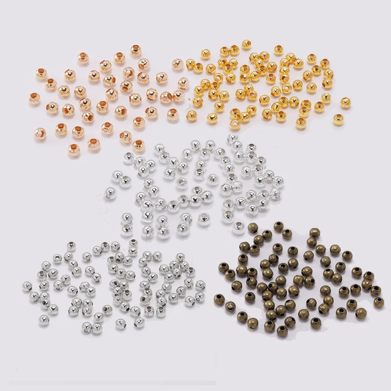 Round Spacer Beads Smooth Ball End Silver/Gold/Bronze Plated Metal Beads for Jewelry Making 2/2.4/3.2/4/5/6/8 mm