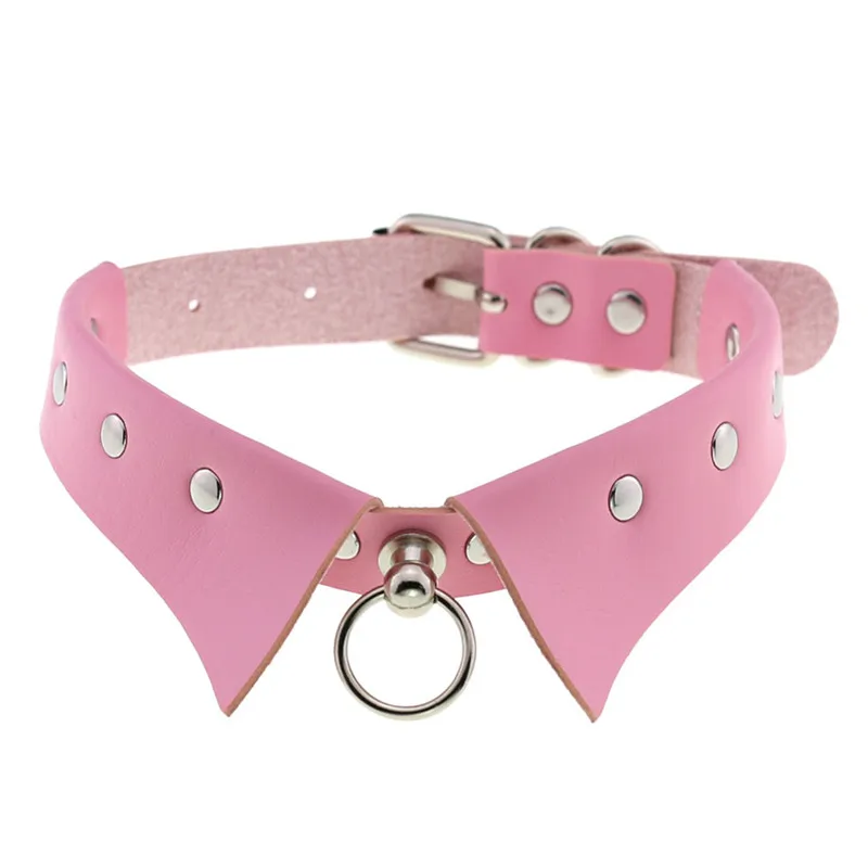 Collares de cuero PU Rosa gótico para mujer, cadena con remaches, correa para el cuello, Gargantilla gótica para niñas, Collar Punk Cosplay Sexy