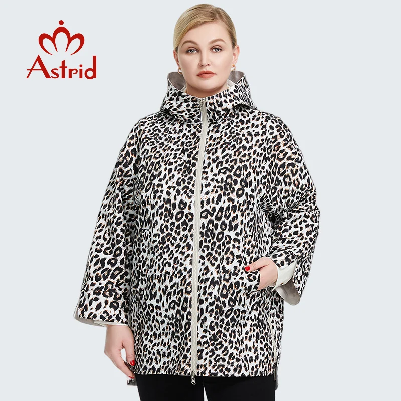 Astrid 2022 Spring Autumn Women's Oversize Double Sided Jacket Warm with hood zipper Leopard Coat Women Parkas Outerwear AM-9736