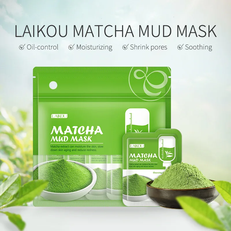 LAIKOU 7pcs Matcha Green Clay Mud Face Mask Reduce Wrinkle Night Facial Packs dark circle Moisturize Mask for facecare