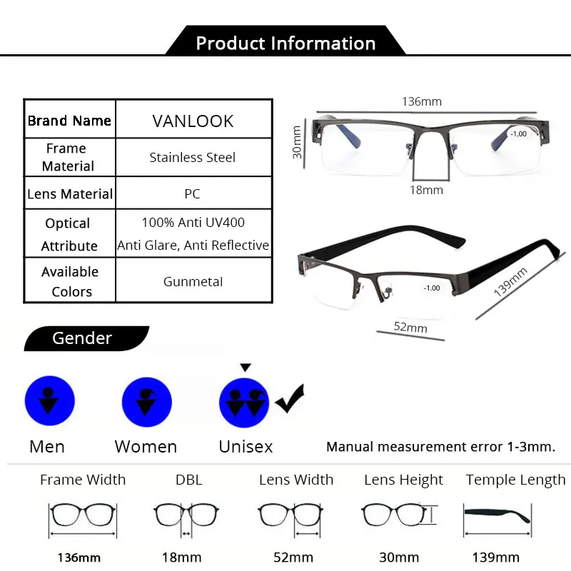 Lunettes de myopie pour ordinateur en acier inoxydable, verres clairs, Anti-rayons bleus, monture de lunettes-4.5 -5.0 -5.5 -6.0