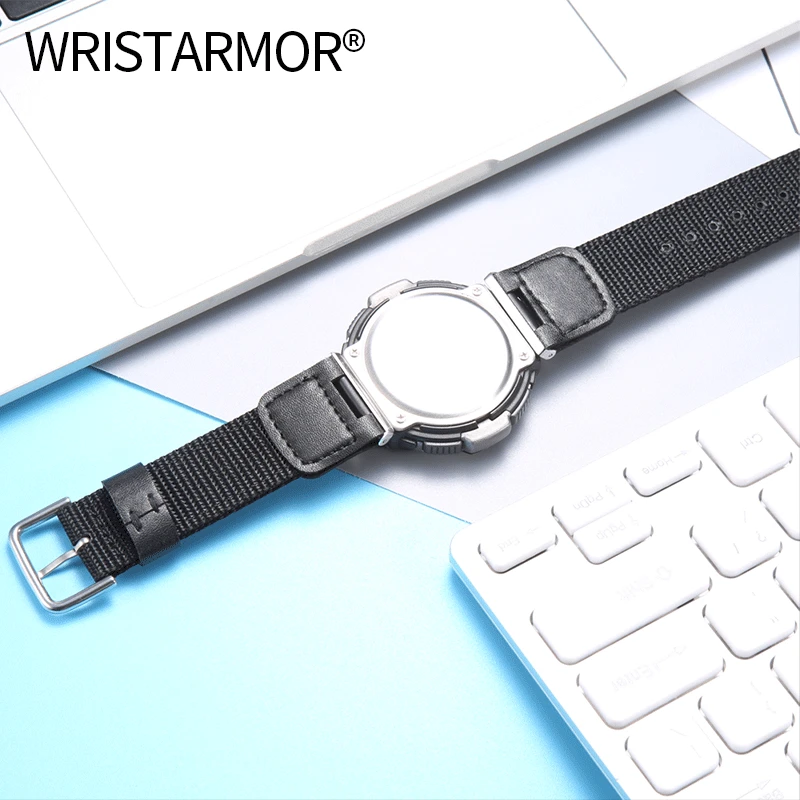 Lederen Band Voor Casio SGW-100 SGW100 SGW200 GW-3500B/3000B Nylon Canvas Band Roestvrij Stalen Gesp Horloge Accessoires