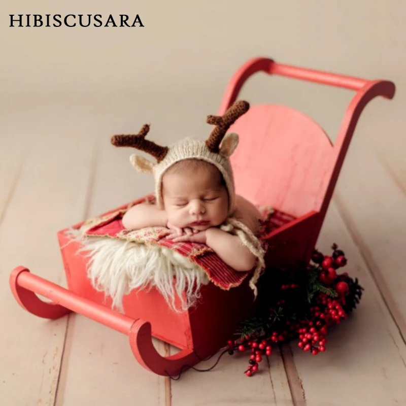 Accesorios de fotografía para bebé recién nacido, trineos de Papá Noel con temática navideña, estudio fotográfico, trineo de madera, utilería para