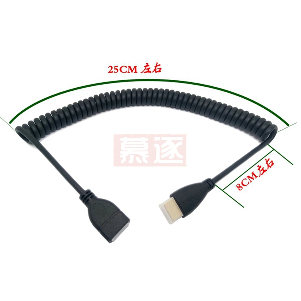 Right & Left Angle Mini HD-compatible & HD & Micro HDTV male to male stretch Spring Curl Flexible Cable V1.4 DSLR 0.5M/1.5M