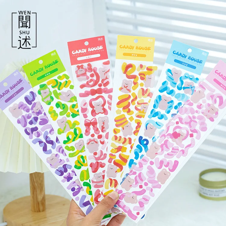 Colorful Ribbon Bear Stickers Self-adhesive Scrapbooking Stickers Decorative Diy Craft Stickers For Arts Craft Greeting Cards