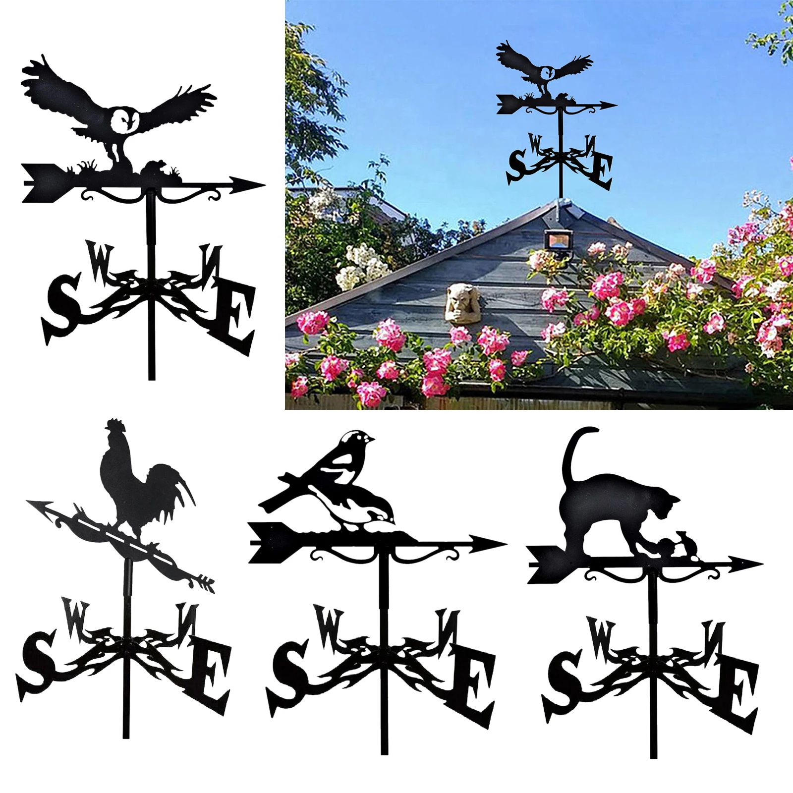 Roof Mount Weathervane Garden Stake Weather Vane Wind Direction Indicator