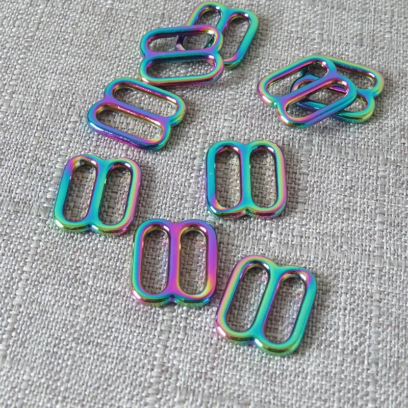 1 pcs Rainbow metal adjuster sliders DIY bag dog collar belt straps buckle garment sewing accessories tri-glides strong hardware