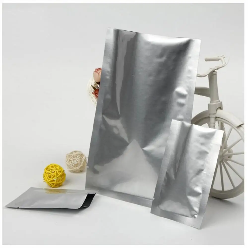 Free Shipping 100Pcs/Lot  Open Top Silver Aluminum Foil storage bag Heat Seal Vacuum Pouches Food Packaging bags Package