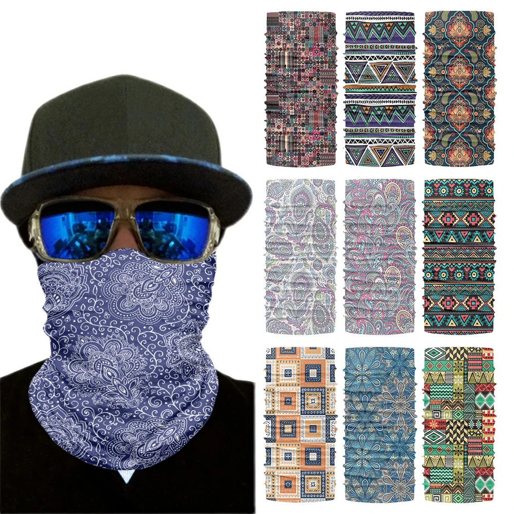 New Bohemian Style Bandana Female Retro Outdoor Cycling Hiking Headscarf Face Neck Gaiter Scarf Dustproof Multifunctional Buffe