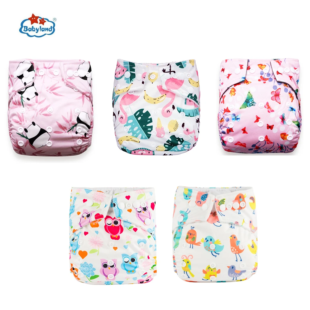 5pcs/Set Baby Nappy Pocket Diapers Baby Boy Girl Reusable Diapers One Size Fits All Baby Diaper Covers Babyland Washable Diapers