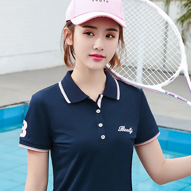 2023 Women Polo Collar Short Sleeve T- shirt Female Slim Golf polo shirts Casual Pique cotton embroidery logo women Sport Shirt