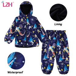 LZH Children Clothing Autumn Winter Kids Boys Clothes Raincoat Waterproof Dinosaur Coat+Pant Outfit Suit For Girls Clothing Sets