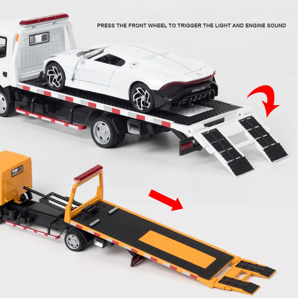 1/32 Nissan VAN type alloy trailer model simulation metal car transporter wrecker truck pull back Sound and light toy truck