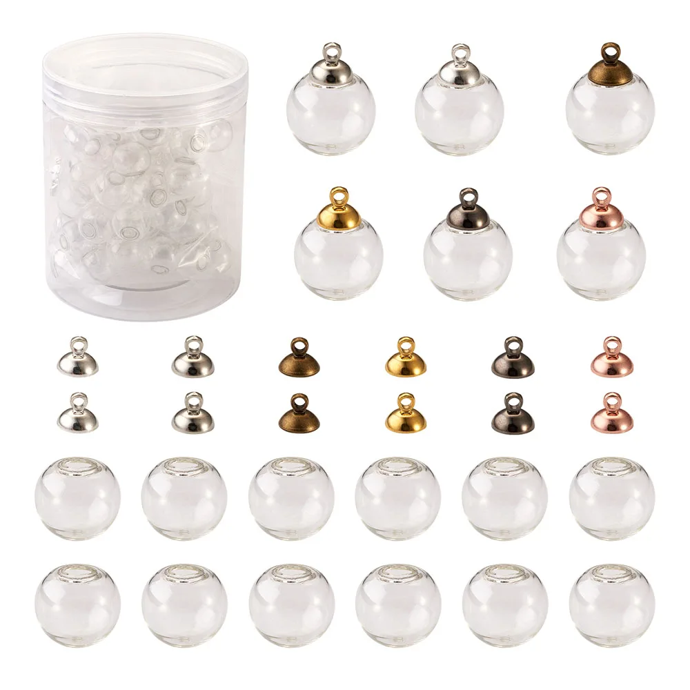 

120pc/Box Clear Blown Glass Globe Bead Pendant For Dangle Earring jewelry DIY making With Brass Bead Cap Bails Accessories