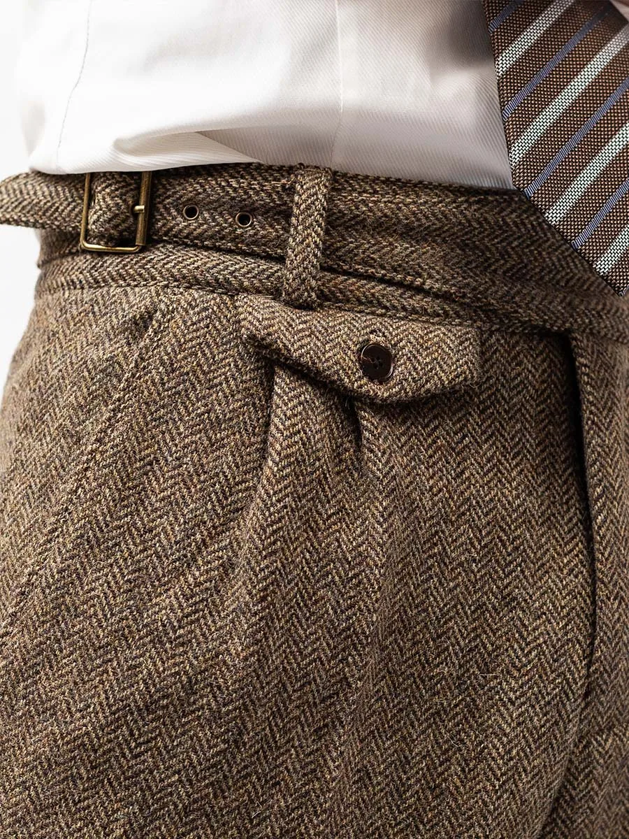 Pantaloni Casual da uomo in Tweed a spina di pesce retrò da uomo modello a lisca di pesce Gurkha pantaloni dritti Slim stile Ivy Street Shooting