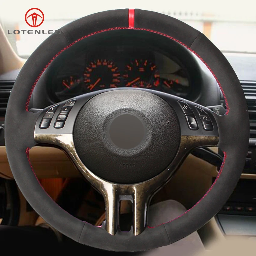 LQTENLEO Black Suede Car Steering Wheel Cover for BMW 3 Series E46 2000-2006 5 Series E39 2000-2003 E53 X5 2003 Z3 E36 2000-2002