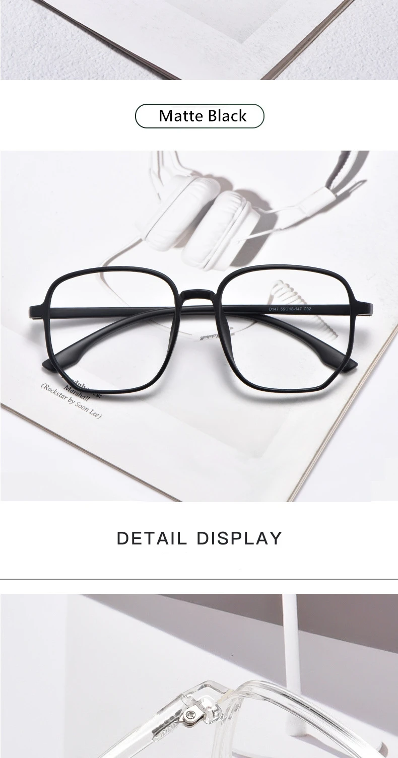 YIMARUILI Ultra-licht TR90 Brille Rahmen Große Gesicht Retro männer Myopie Optische Verordnung Dekorative Brillen Rahmen Frauen D147 – Detail 9