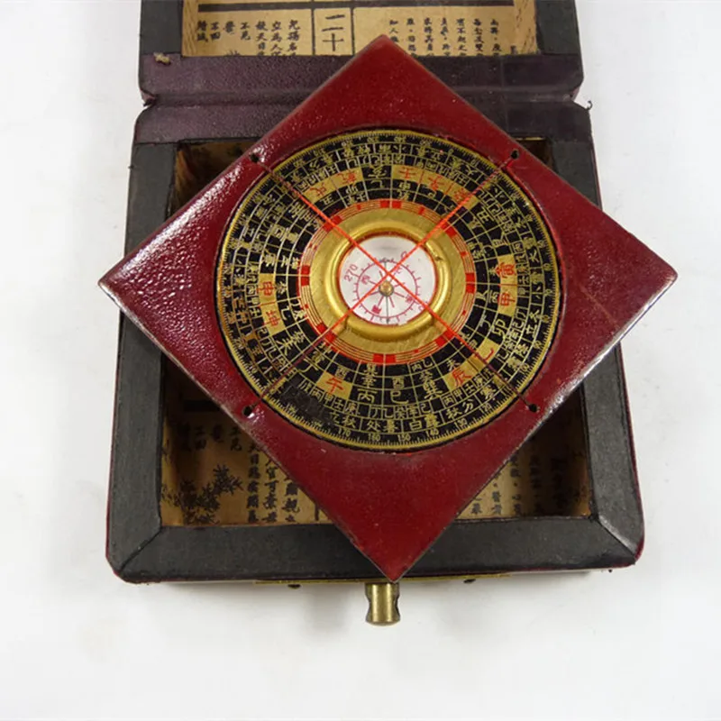 handwork old china wood usable compass with box paint dragon phoenix Boxes metal handicraft