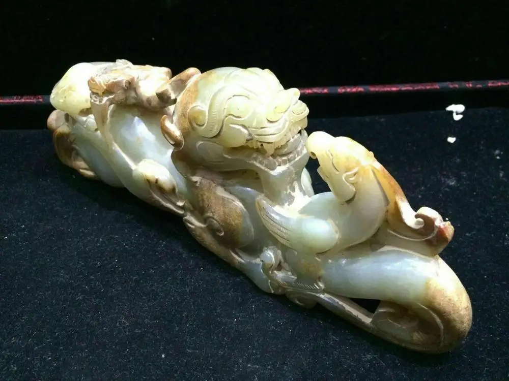 

Big Treasure Collectible Hetian jade Pi Xiu With Li Dragon Phoenix Huge Statue Carving LLZB Timestown 20201128A