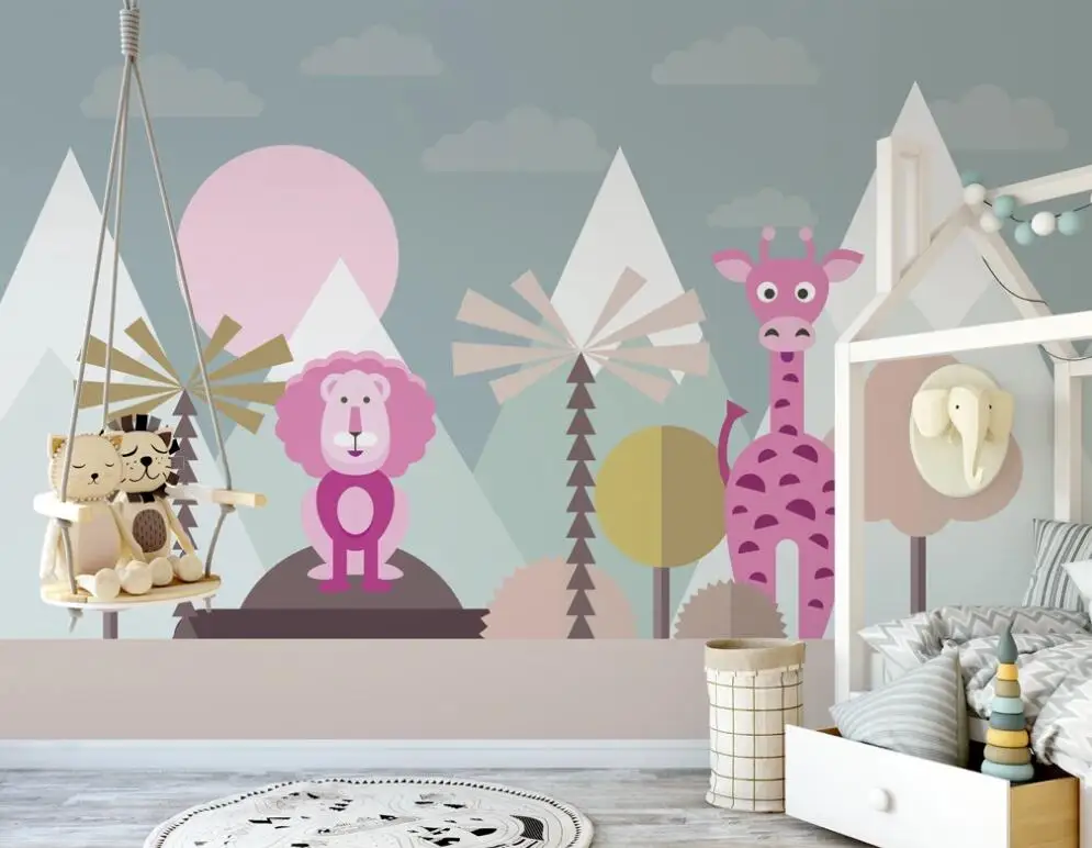 

Bacal custom 3D wallpaper mural children's room flat cartoon lion giraffe photo living room background wall decor painting mural