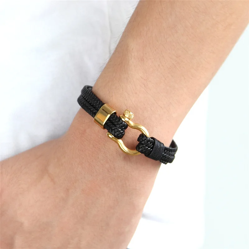 2023 New Fashion Stainless Steel Bracelet Men Punk Genuine Leather Bracelets & Bangles Charm Jewelry Wholesale Pulseira Homens