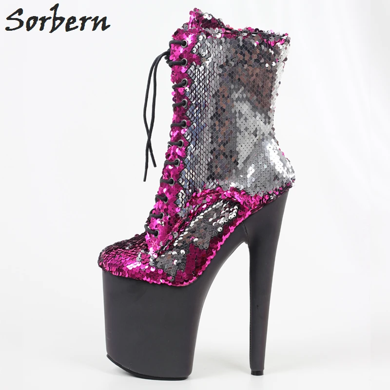 Sorben Double Sequins Boots Women 20Cm Extreme High Heel Platform Shoes Dragqueen Stripper Pole Dance Exotic Heels Stripper Heel