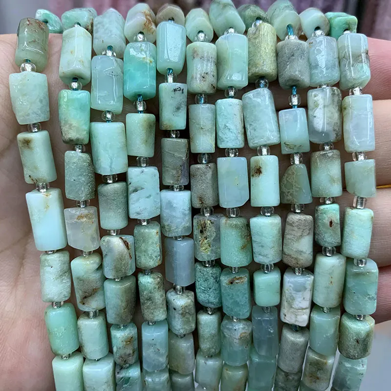 

YWROLE 100% Natural Stone Green Chrysoprase Faceted Cylinder Spacer Beads For Jewelry Making DIY Bracelet Necklace 6*10MM 7.5''