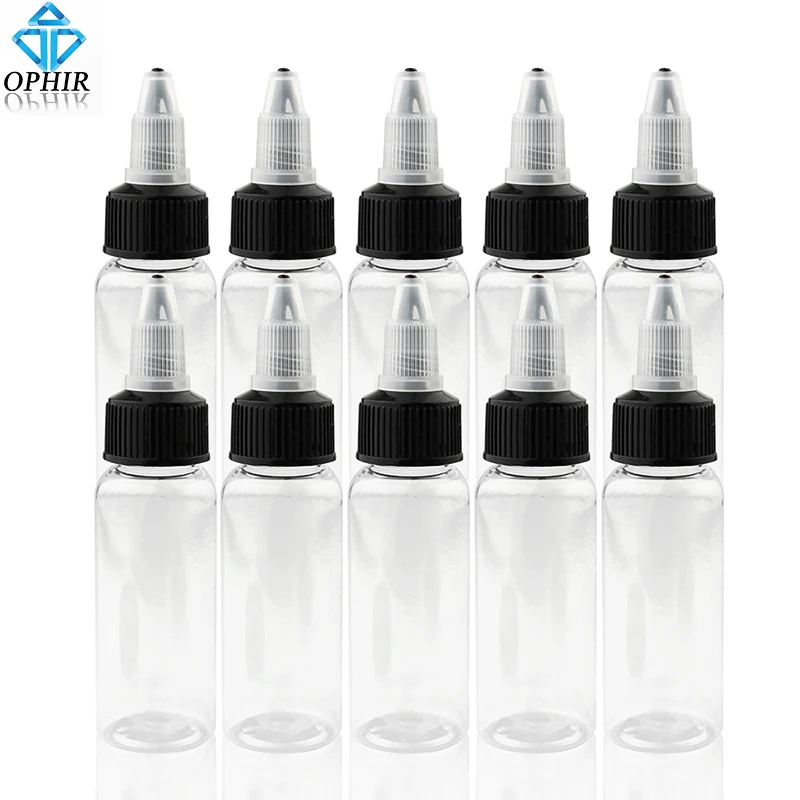 OPHIR 10PCS/lot Plastic Container 30ML 60ML 120ML Airbrush Ink Bottles Crystal Clear Spare Paint Ink Bottle _KD001-10x