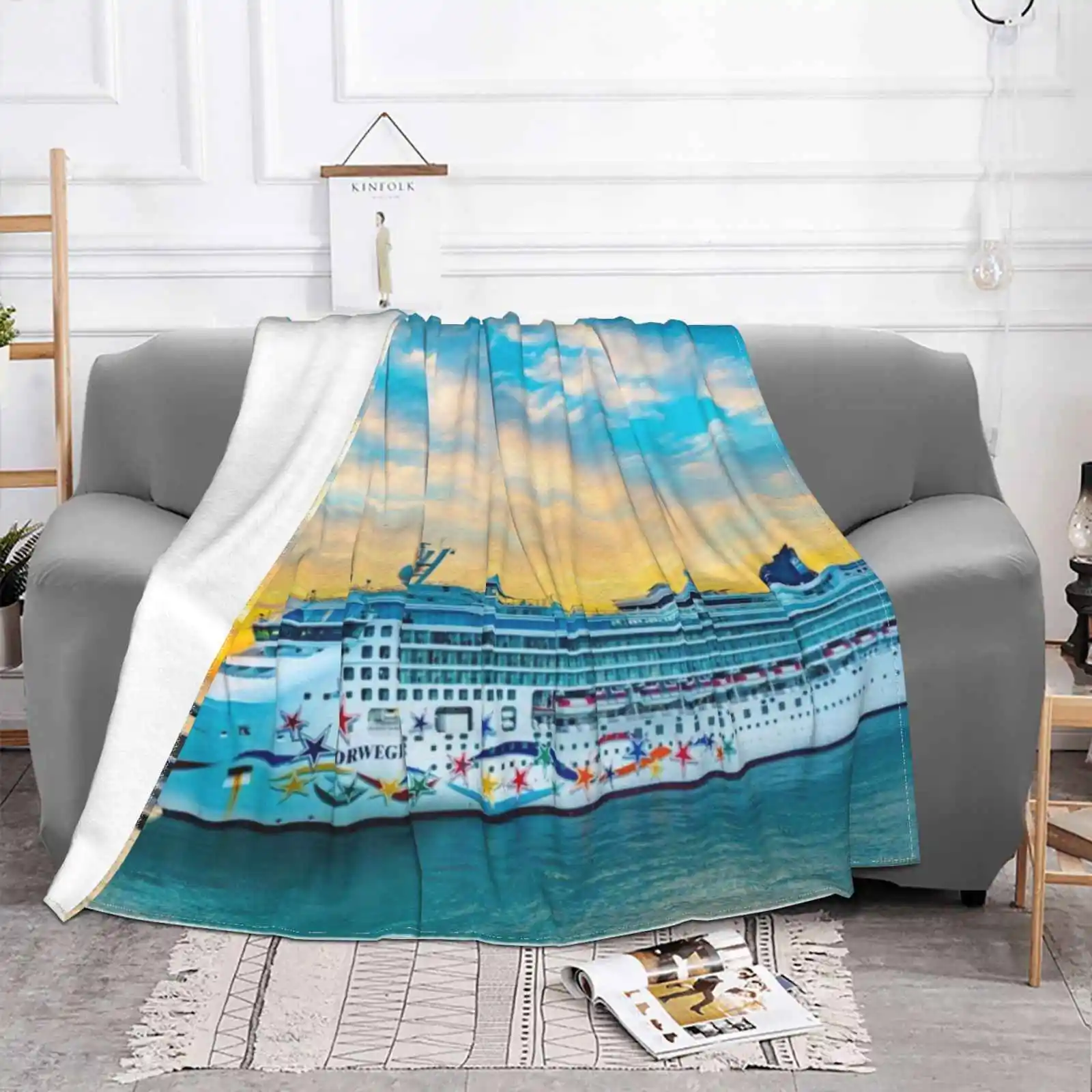 Norwegian Ncl Star Cruise Ship In Spain Air Conditioning Blanket Fashion Soft Blanket Anchored Bay Boat Boats Bow Business City