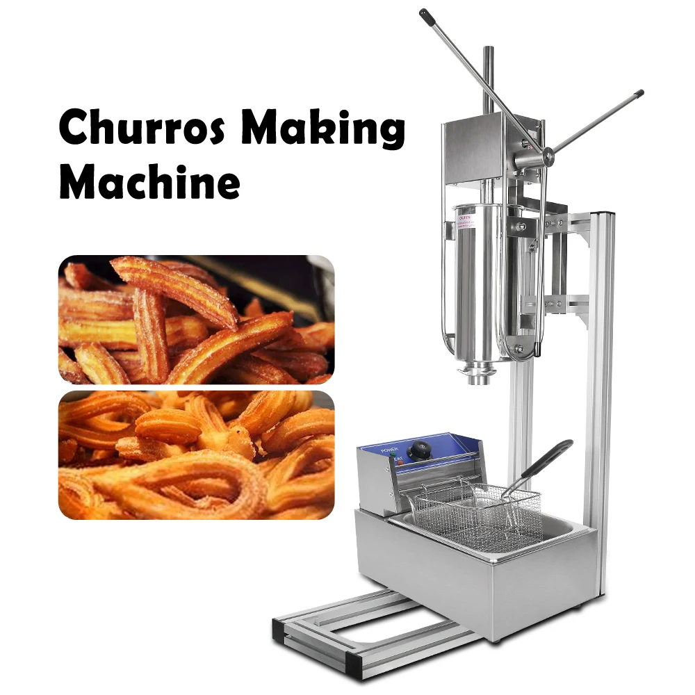 Manual Churros Making Machine 5L Dough Barrel 5Pcs Nozzles 6L Electric Deep Fryer Commercial Heavy Duty Spanish Churrera Maker