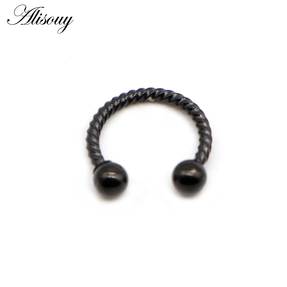 Alisouy 1pc 16G 6/8/10mm Twist Ball Horseshoe Fake Nose Ring C Clip BCR Septum Lip Piercing Falso Nose Rings Hoop For Women Men