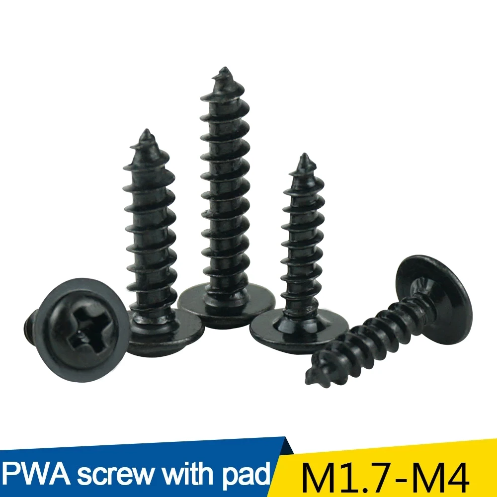 LUHUICHNAG Hardware Black Screw PWA Cross Round Head With Cushion Self-tapping Screw Pan Head M1.4 M1.7 M2 M2.3 M2.6 M3 M3.5 M4