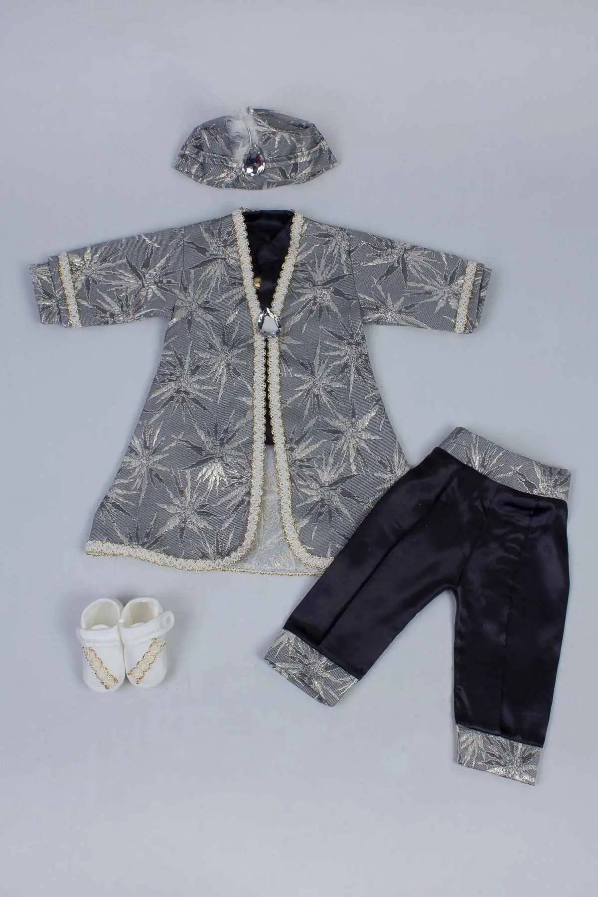 

Gray Vintage Baby Boy Suit Queen Prince Ottoman Prince Gentleman Male Babies Dolls 5 Piece Set Clothing Special Occasions Model