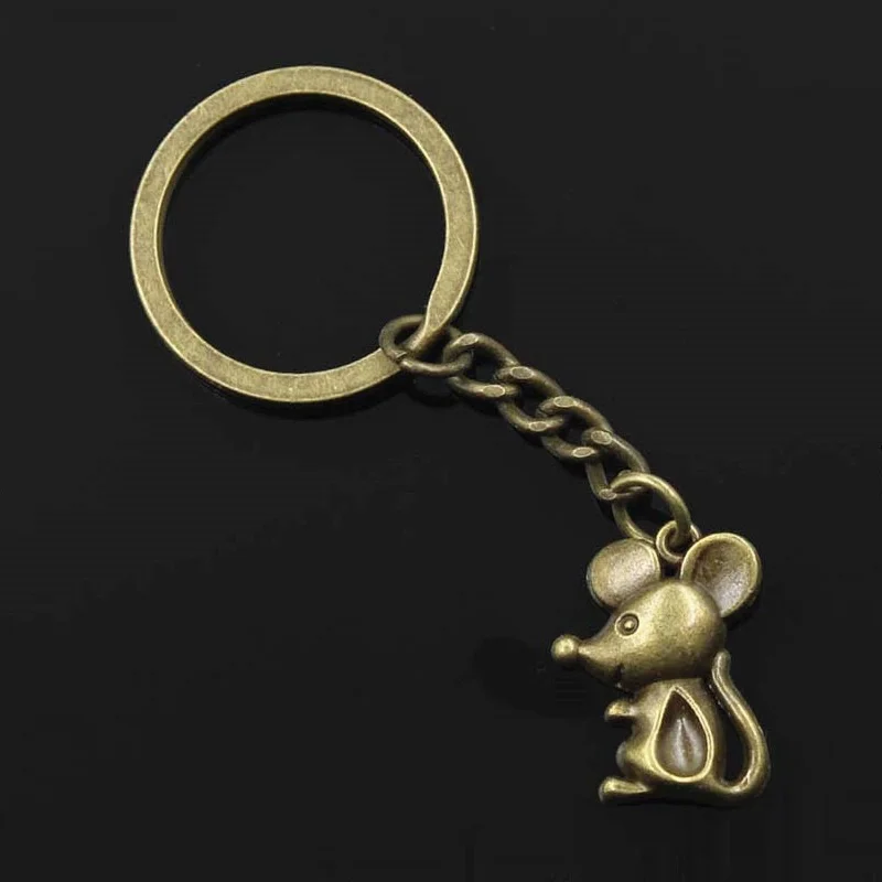 New Fashion Men 30mm Keychain DIY Metal Holder Chain Vintage Mouse 24x18mm Silver Color Pendant Gift