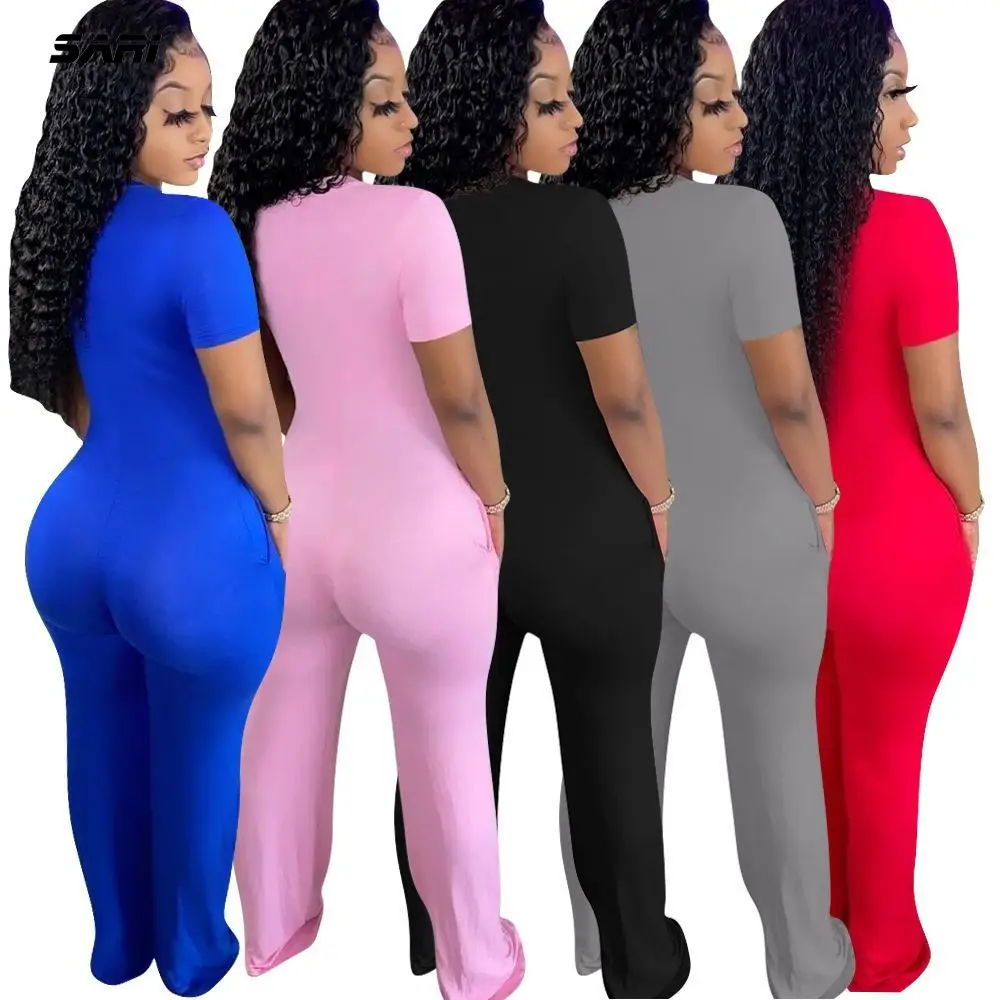 Salopette une pièce à manches courtes et jambes larges pour femmes, combinaison sexy et élégante, col en V, pantalon décontracté, été