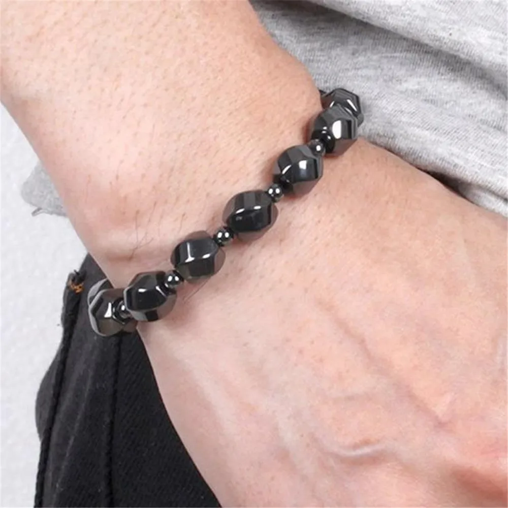 Fashion Men Jewelry Natural Stone Genuine Leather Bracelet Black Stainless Steel Magnetic Clasp Tiger eye Bead Bracelet Men