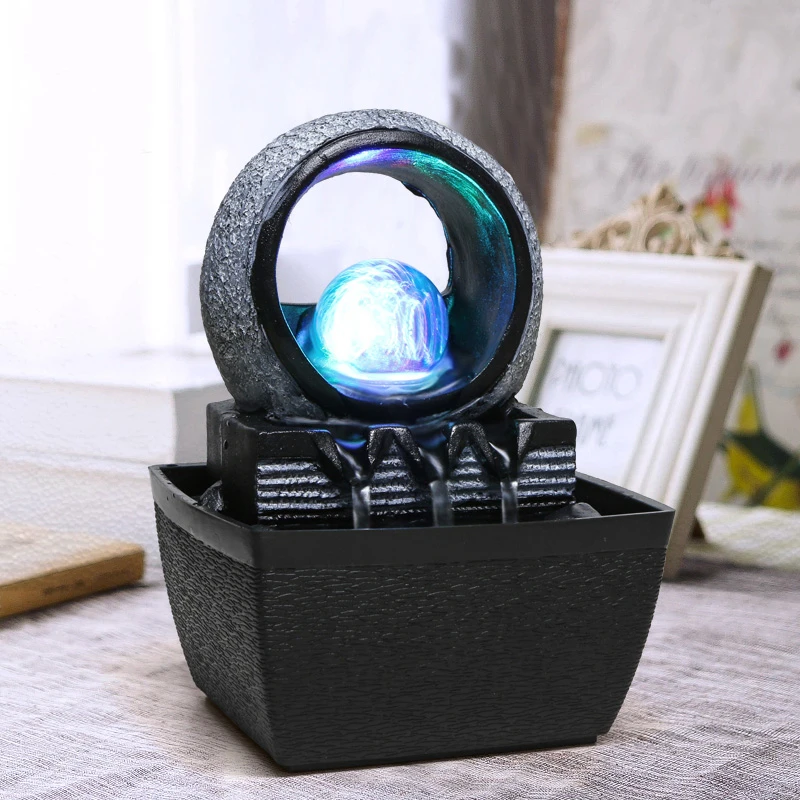 Indoor Water Fountains Tabletop Decorative Waterfall Waterscape With Lucky Feng Shui Ball And Led Light For Office & Home Decor