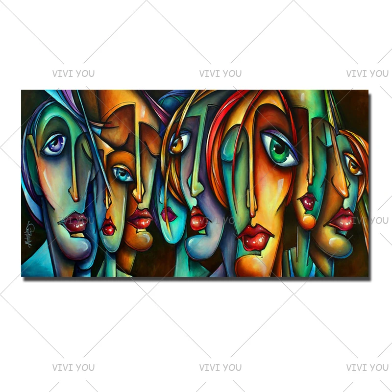 Big eyes girls canvas art Handmade Picasso style oil painting modern abstract woman figures wall pictures for living room decor